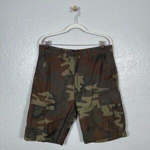 Levis Men 32 Green Brown Woodland Camo Cargo Shorts Cotton Pockets Y2K Grunge